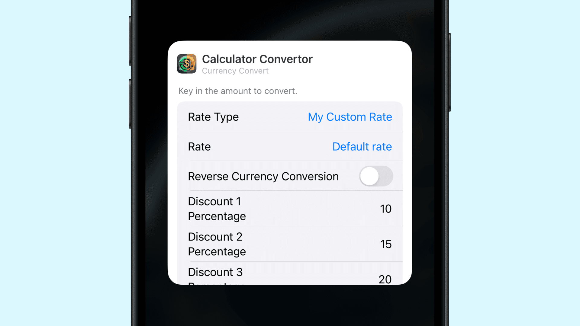 Calculator Widget With Discount Buttons - Currency Convert Widget